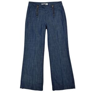 Y2K Express Jeans Wide Leg Sailor Pants Size 6 Chambray Mid‎ Rise Double Zipper